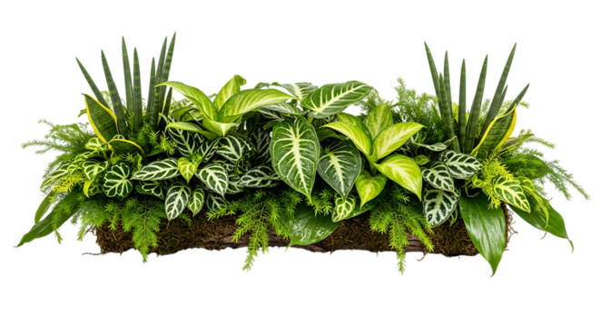 Lush green tropical plant arrangement isolated on transparent background
