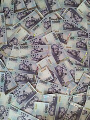 台湾の紙幣である1000元札が画面いっぱいに並ぶ
