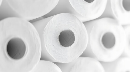 A minimalist and clean shot shows a stack of white paper rolls with round holes. The focus on texture and form creates a visually appealing abstract pattern.