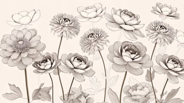 Sketch and watercolor painting of growing flowers