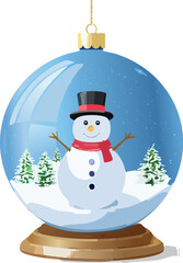 Christmas glass ball blue and white with snowman