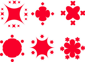 Abstract Decorative Shapes Set — red ornamental vector elements, geometric and floral star patterns, modern decoration for background, poster, textile, and branding design
