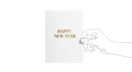 Wishing you a happy new year with elegant gold lettering presented by a simple outlined hand illustration.