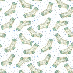 seamless pattern with christmas socks and snow