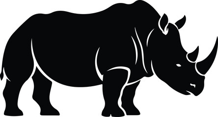 Fototapeta premium Black Rhino Silhouette Vector Icon, Minimalist Wildlife Logo, Flat Animal Outline