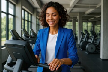 Fototapeta premium Fitness enthusiast engaging in cardio workout at modern gym facility indoor environment motivational atmosphere