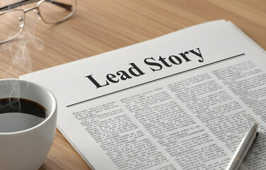 A newspaper with the headline Lead Story