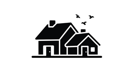 Fototapeta premium Simple black silhouette of a house with birds flying above it
