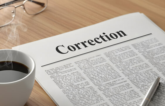 A newspaper with the headline Correction