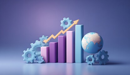 Global Business Growth Strategy Depicting Gear Mechanism Interconnected World Market Progression Performance Statistics Efficiency Innovation Global Economy Expansion Concept