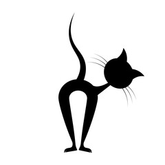 Elegant Silhouette of a Curious Cat with its back arched and tail raised high Vector Illustration. Perfect for pet related designs, logos, prints or decorative projects.