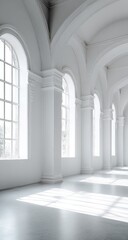 Naklejka premium White arched hall with large windows