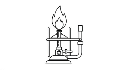 Simple black and white illustration of a vintage oil lamp with a flame
