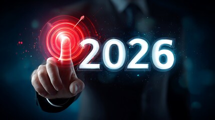 Futuristic Touchscreen Interface with Glowing 2026 and Digital Elements