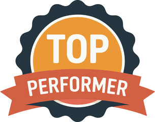 Award badge design for top performer with orange circle and red ribbon on cream background image