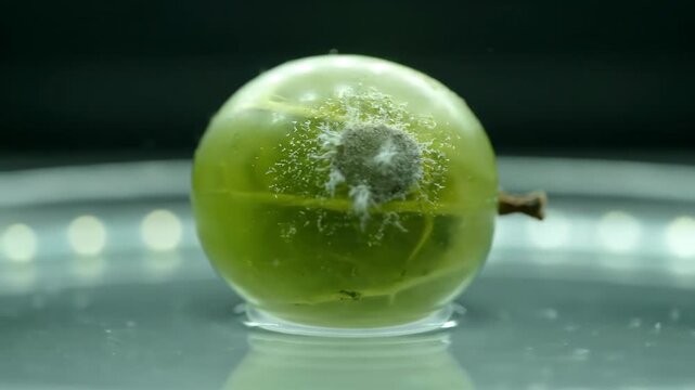 Time-lapse of Gooseberry Fruit Decay Showing Fungi Growth on Green Surface