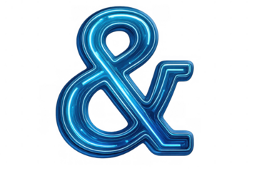 Ampersand symbol glowing with neon light showing connectivity and partnership concept on a transparent background