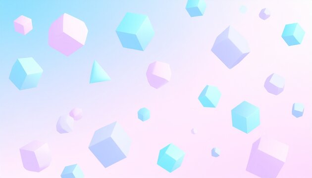 Pastel colored geometric shapes floating on gradient background