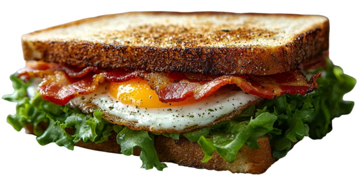 Closeup fried egg bacon sandwich layers - Powered by Adobe