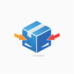 Delivery Concept: Arrows Pointing to a Blue Box, Representing Shipping and Logistics
