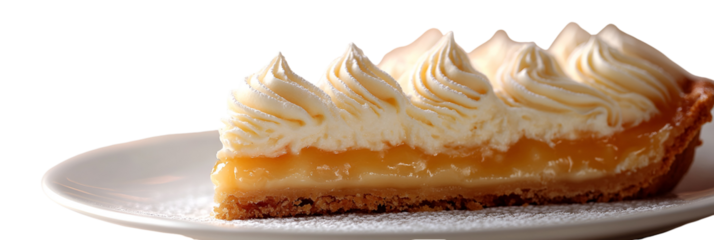 Closeup of creamy dessert pie slice with whipped topping