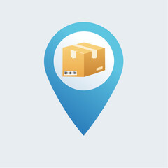 Delivery location marker icon with cardboard box indicating shipping destination