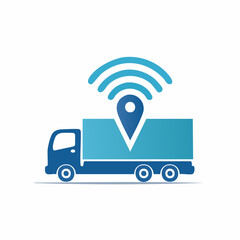 Delivery truck with location marker indicating tracking and navigation services