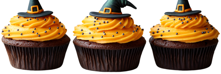 Closeup of delicious cupcakes with golden topping