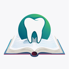 Dental knowledge: tooth symbol on open book representing dentistry education