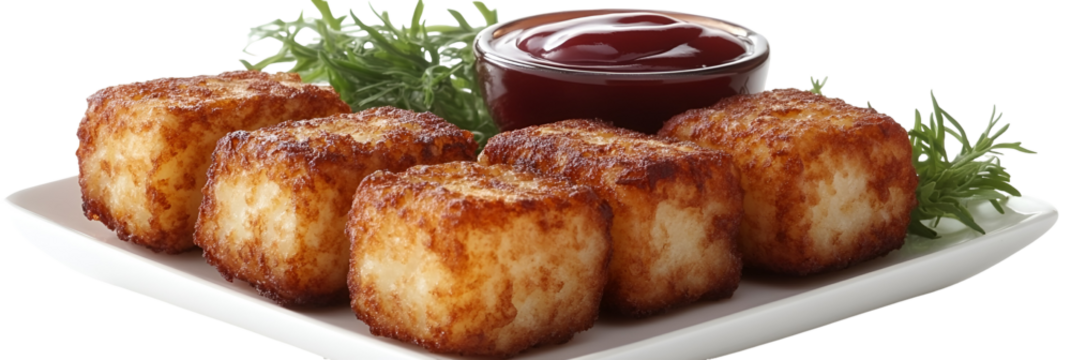 Closeup of deliciously prepared food pieces on white plate