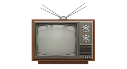 Vintage television set with antenna isolated on transparent background