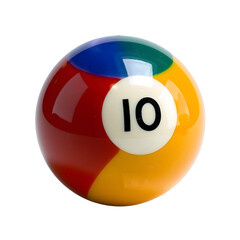 Multicolored billiard ball with number 10 on white background