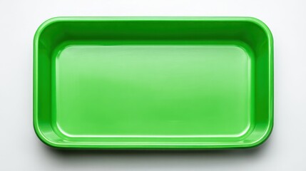 Glossy, bright green rectangular plastic tray centered against a stark white background