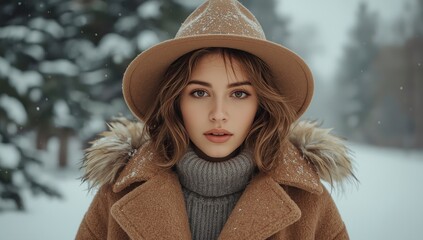 cute woman in winter, woman on background of christmas tree, woman in holydays