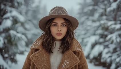 cute woman in winter, woman on background of christmas tree, woman in holydays