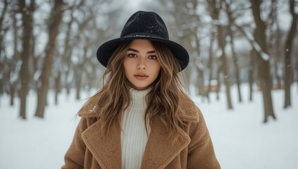 cute woman in winter, woman on background of christmas tree, woman in holydays