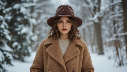 cute woman in winter, woman on background of christmas tree, woman in holydays