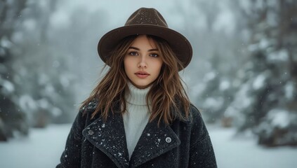 cute woman in winter, woman on background of christmas tree, woman in holydays