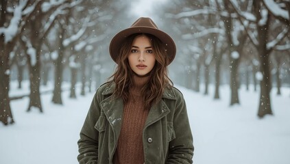 cute woman in winter, woman on background of christmas tree, woman in holydays