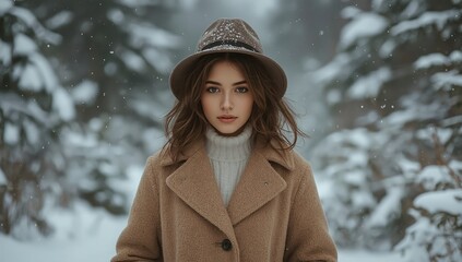 cute woman in winter, woman on background of christmas tree, woman in holydays