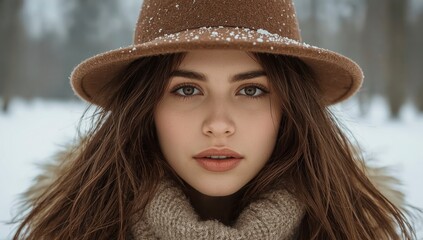 cute woman in winter, woman on background of christmas tree, woman in holydays