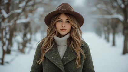 cute woman in winter, woman on background of christmas tree, woman in holydays