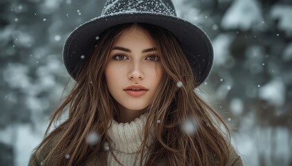 cute woman in winter, woman on background of christmas tree, woman in holydays