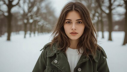 cute woman in winter, woman on background of christmas tree, woman in holydays