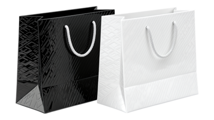 White Textured Shopping Bag with Silver Handles, Glossy Design Element on Transparent Background
