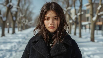 cute woman in winter, woman on background of christmas tree, woman in holydays