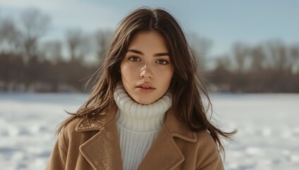cute woman in winter, woman on background of christmas tree, woman in holydays