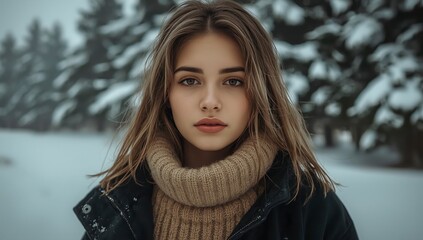 cute woman in winter, woman on background of christmas tree, woman in holydays