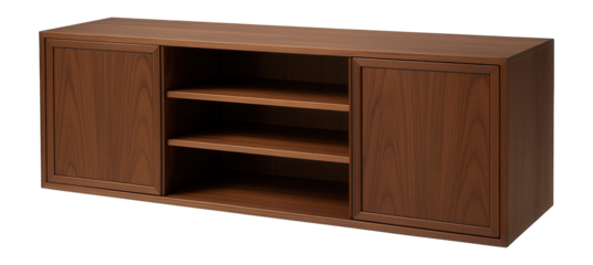 Spacious credenza with adjustable shelves, ideal for a home library or study.