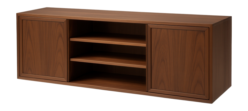 Spacious credenza with adjustable shelves, ideal for a home library or study.